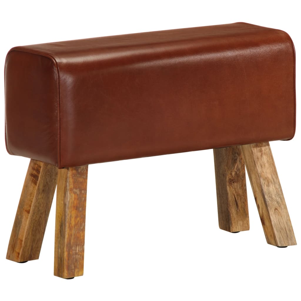 Banco potro Bok madera de mango y cuero marrón 110 cm