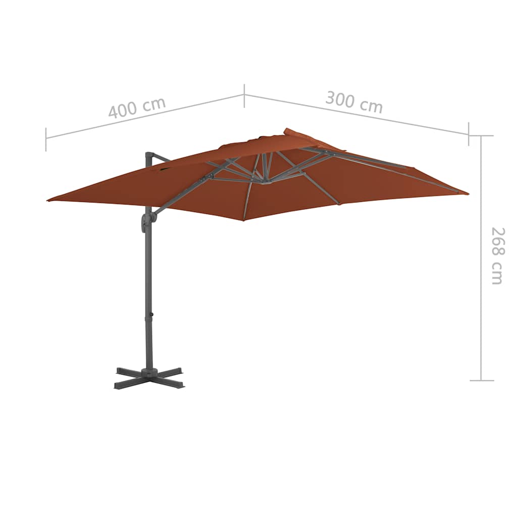 Sombrilla de jardín voladiza con poste de aluminio color terracota 400x300 cm