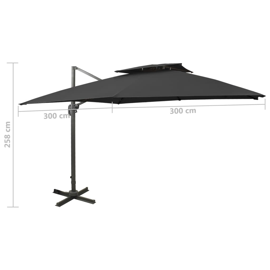 Sombrilla jardín voladiza con cubierta doble negro 300x300 cm