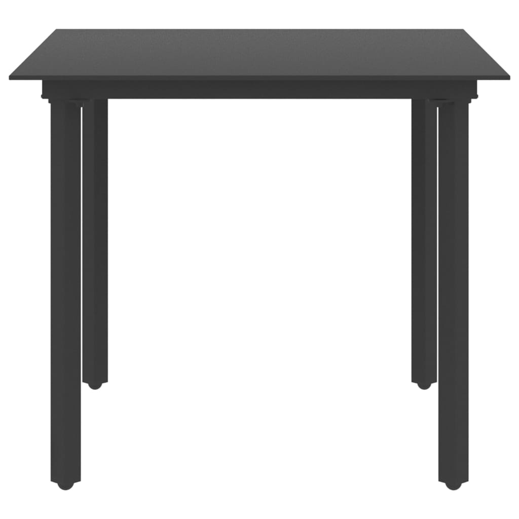 Mesa de comedor de jardín acero y vidrio negro 80x80x74 cm