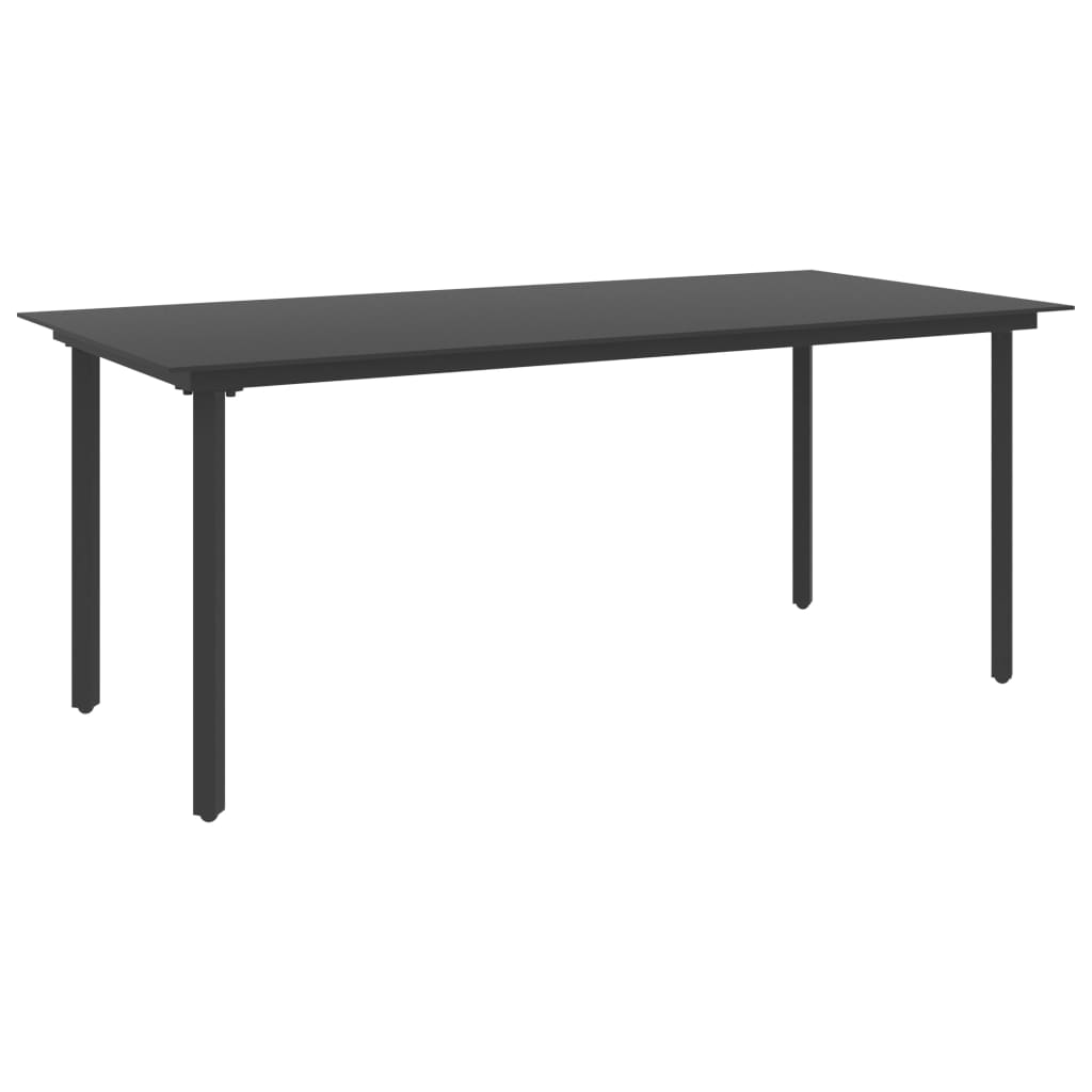Mesa de comedor de jardín acero y vidrio negro 80x80x74 cm