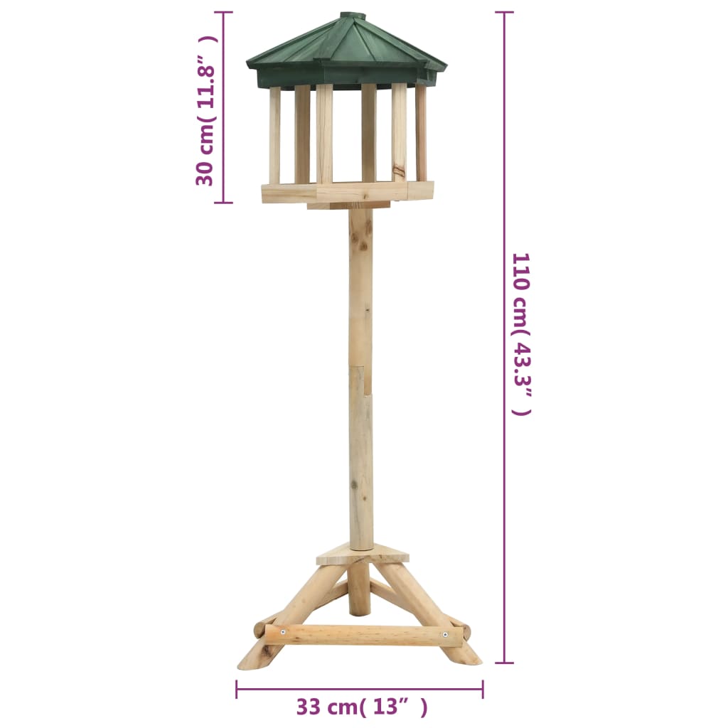 Comedero para pájaros de pie madera maciza de abeto 33x110 cm