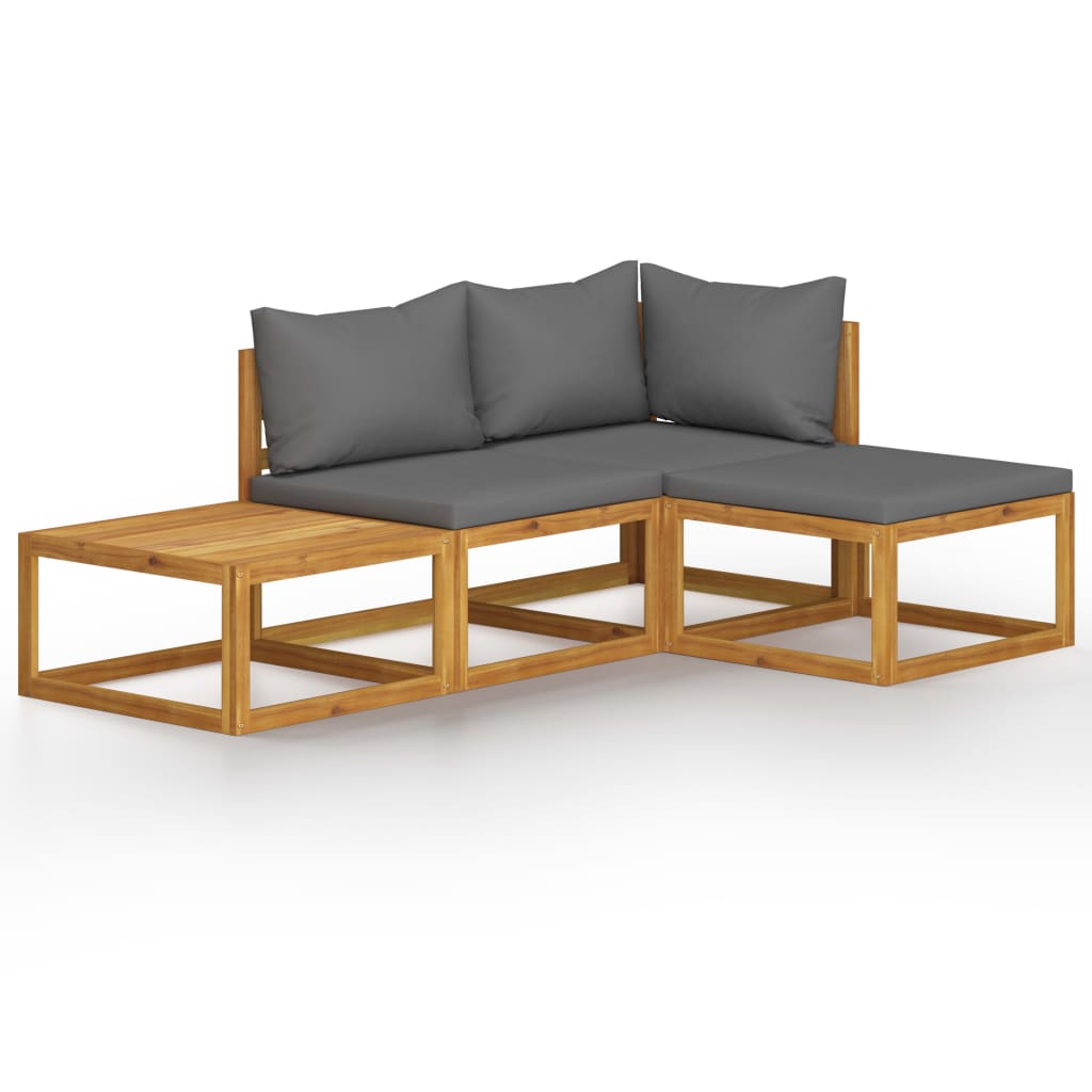 Muebles de jardín 4 pzas cojines crema madera maciza de acacia