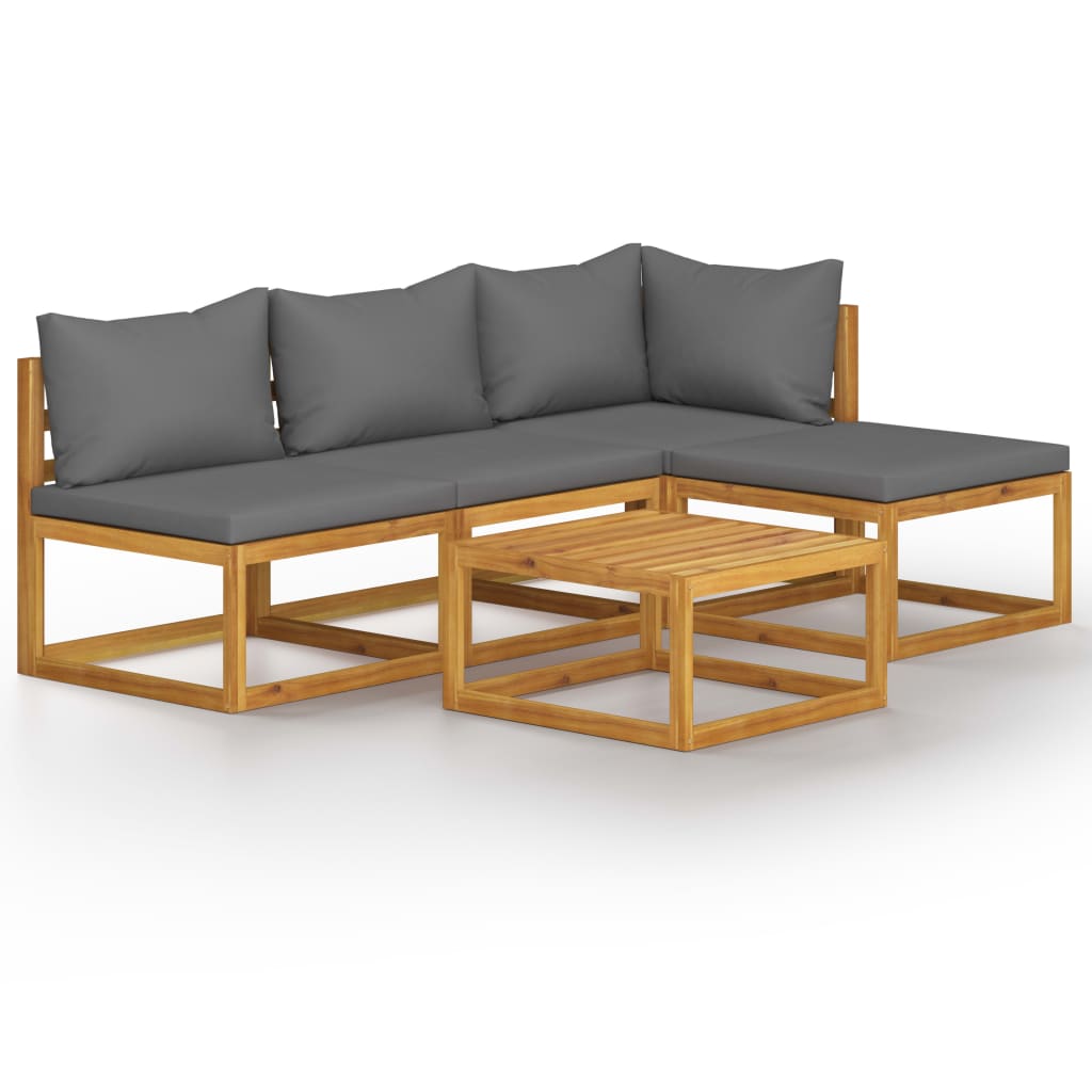 Juego de muebles jardín 5 pzas con cojines madera maciza acacia