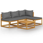 Juego de muebles jardín 5 pzas con cojines madera maciza acacia