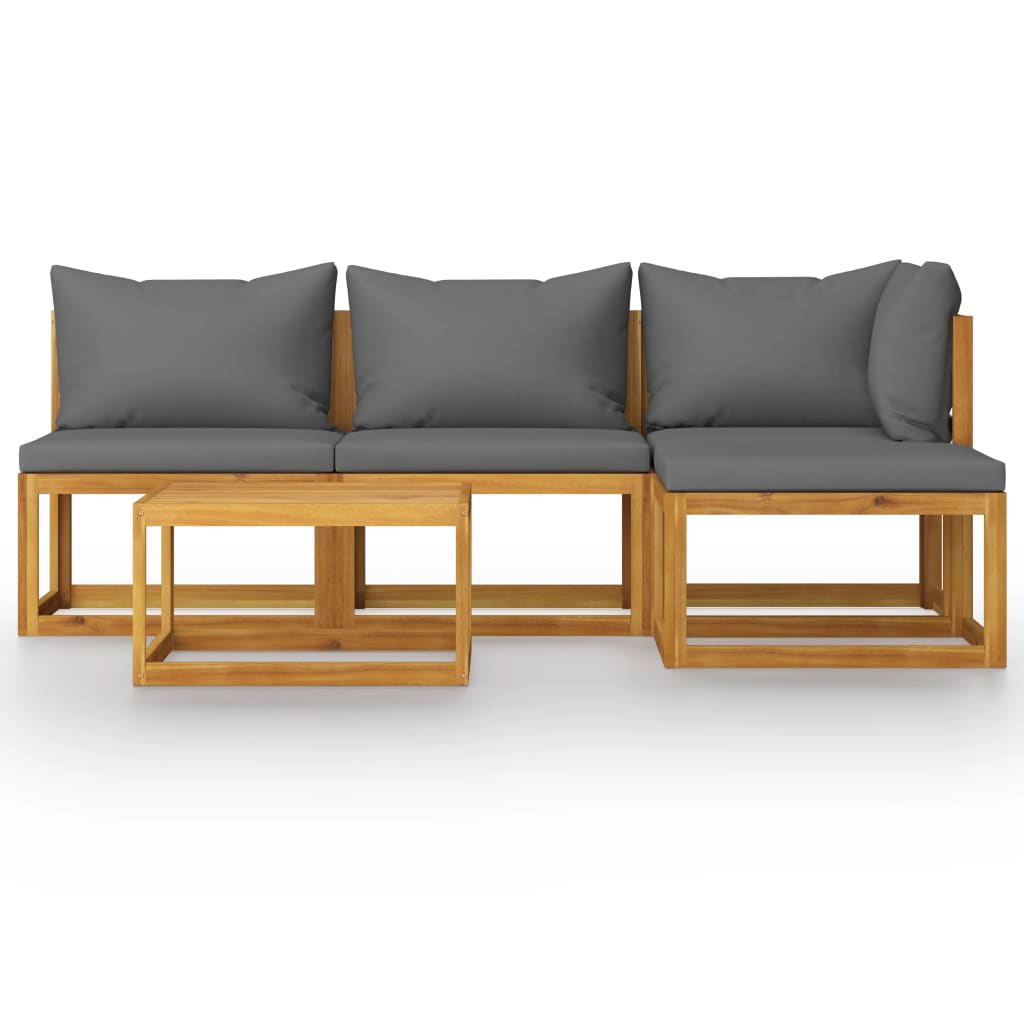 Juego de muebles jardín 5 pzas con cojines madera maciza acacia
