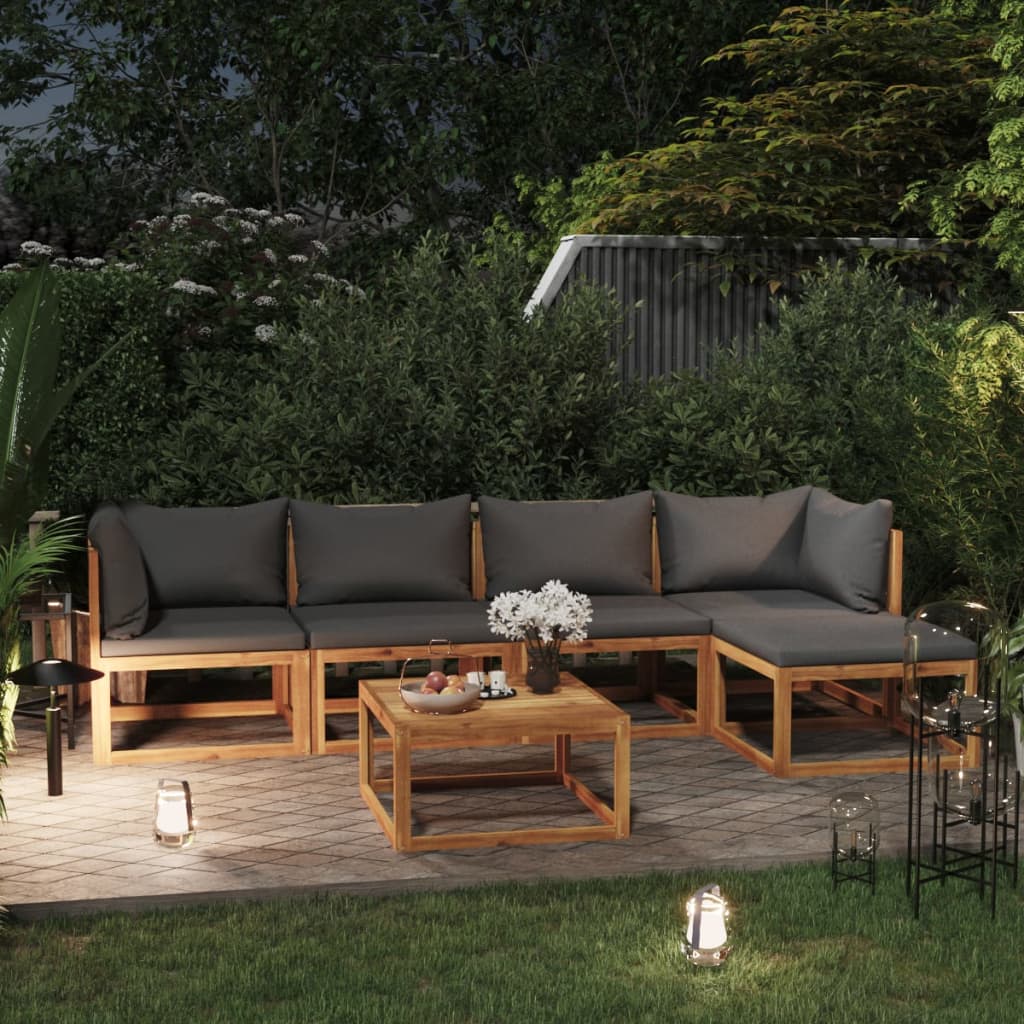 Juego de muebles jardín 6 pzas con cojines madera maciza acacia