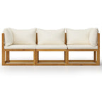 Sofá jardín 3 plazas con cojín madera maciza acacia color crema