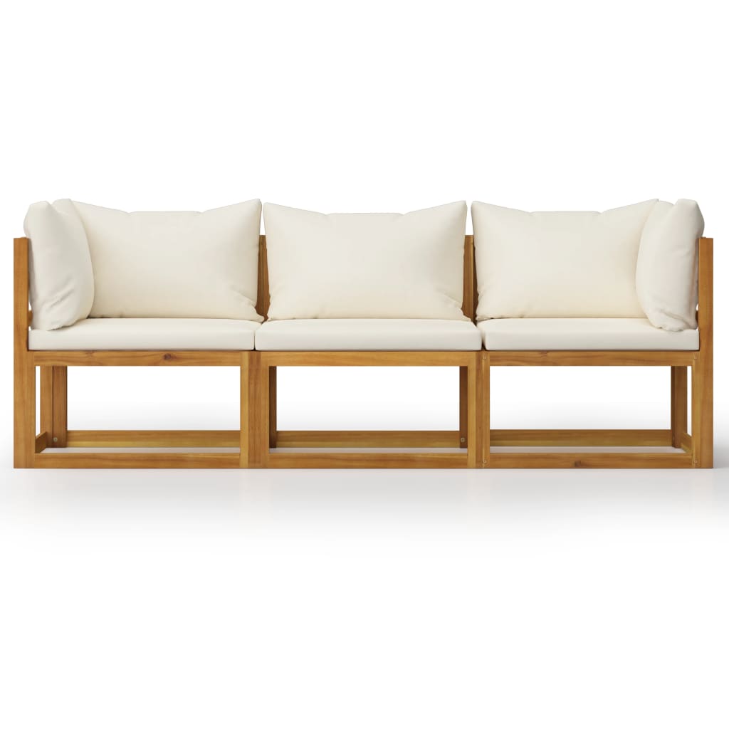 Sofá jardín 3 plazas con cojín madera maciza acacia color crema