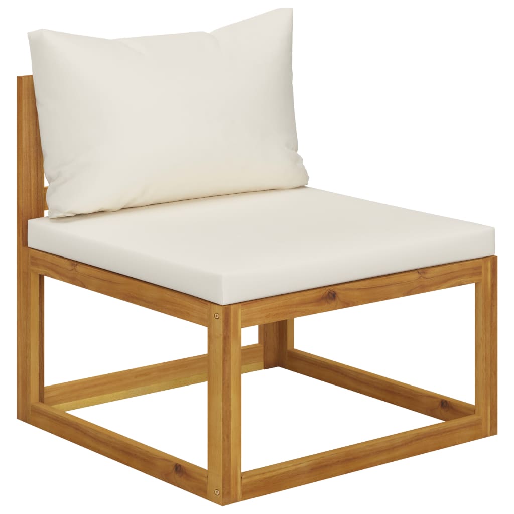Sofá jardín 3 plazas con cojín madera maciza acacia color crema