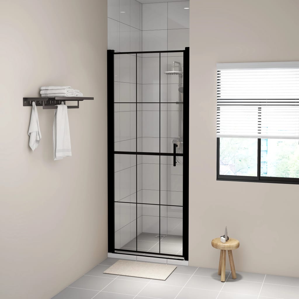 Puerta de ducha de vidrio templado negro 100x178 cm