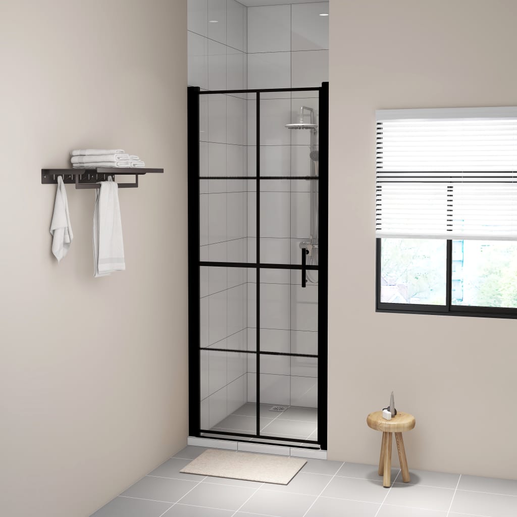 Puerta de ducha de vidrio templado negro 100x178 cm