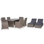 Set comedor de jardín 5 piezas y cojines ratán sintético negro