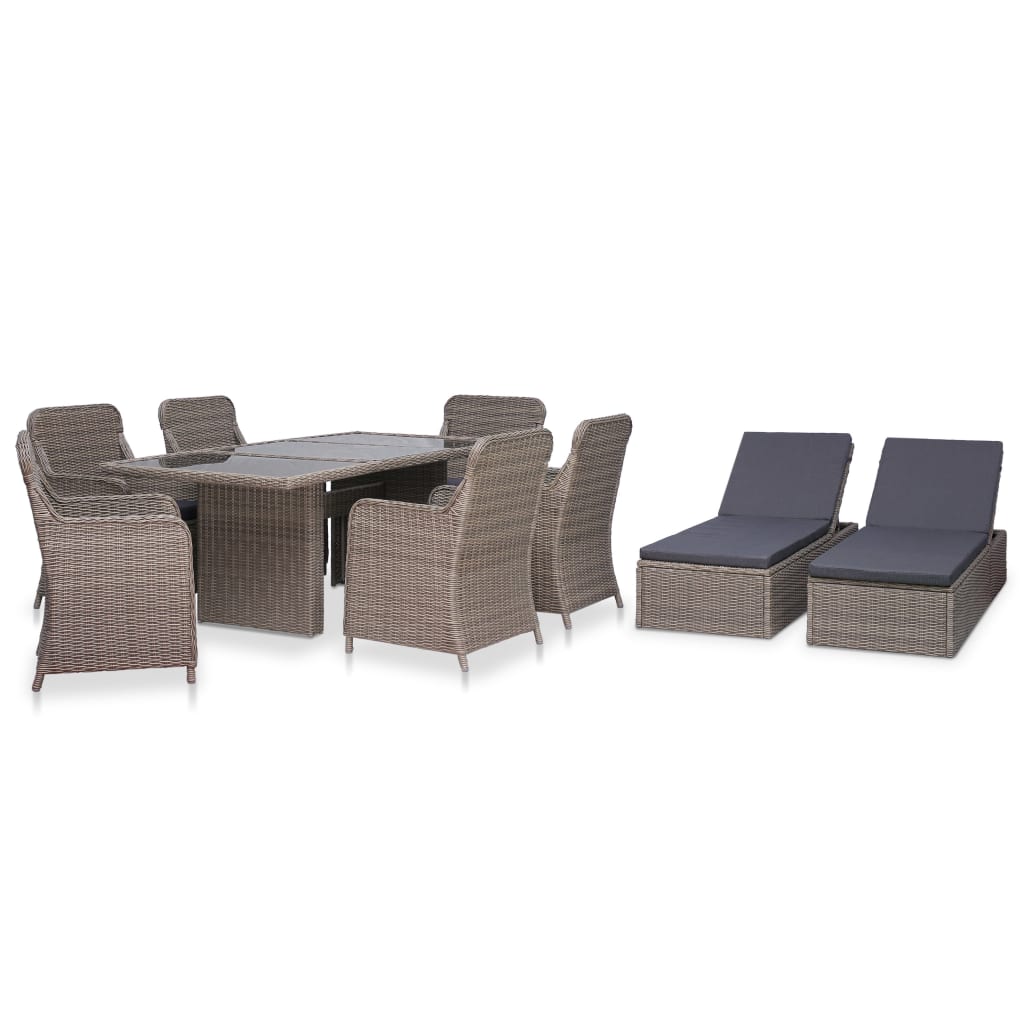 Set comedor de jardín 5 piezas y cojines ratán sintético negro