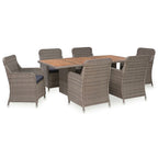 Set comedor de jardín 7 piezas y cojines ratán sintético marrón