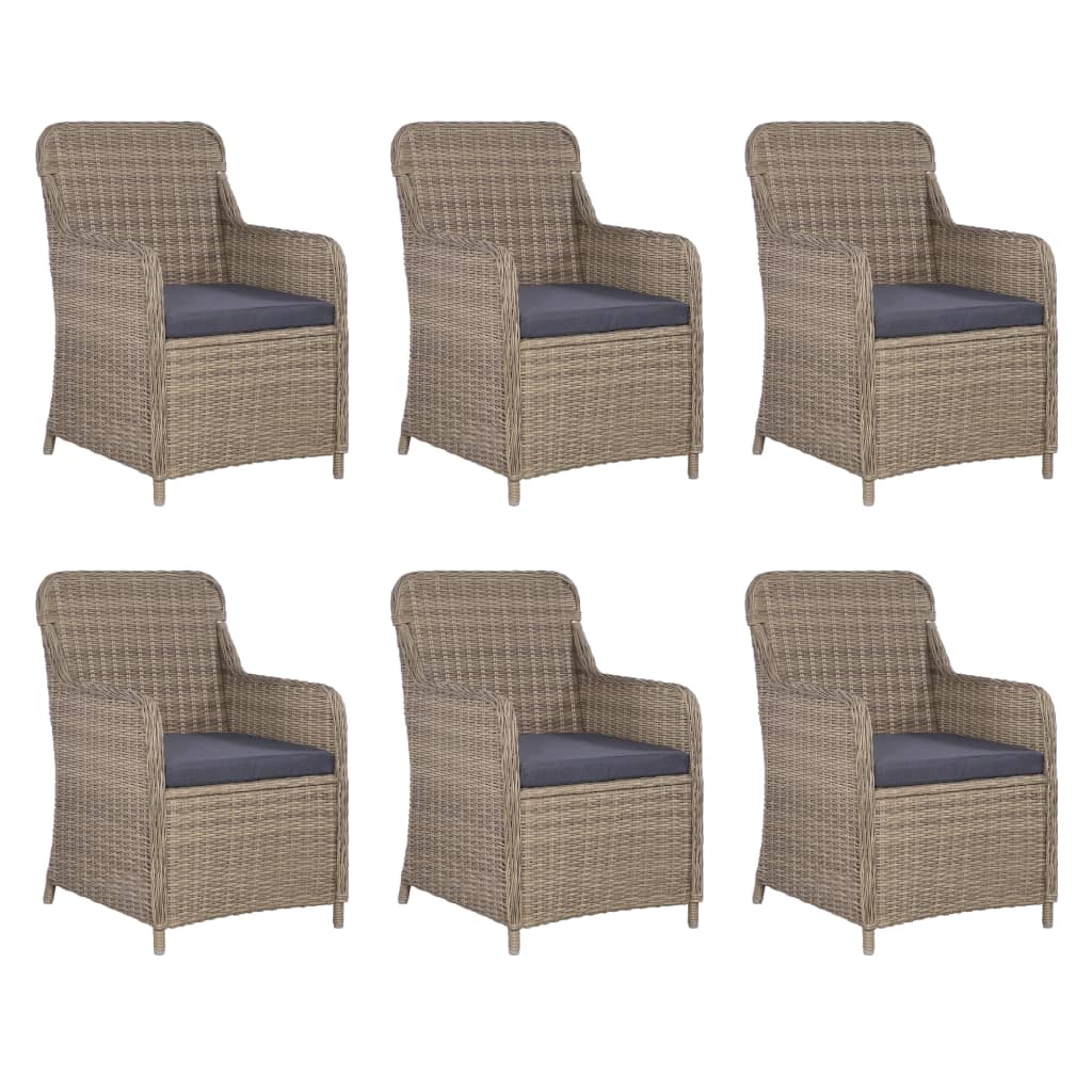 Set comedor de jardín 7 piezas y cojines ratán sintético marrón