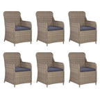 Set comedor de jardín 7 piezas y cojines ratán sintético marrón