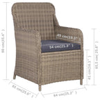 Set comedor de jardín 7 piezas y cojines ratán sintético marrón