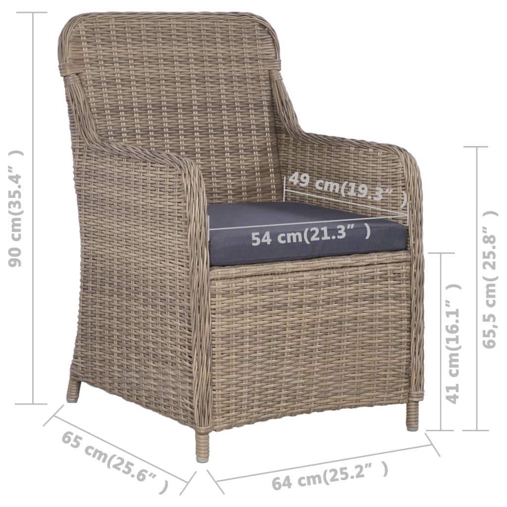 Set comedor de jardín 7 piezas y cojines ratán sintético marrón