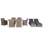Set de comedor de jardín 9 piezas ratán sintético marrón