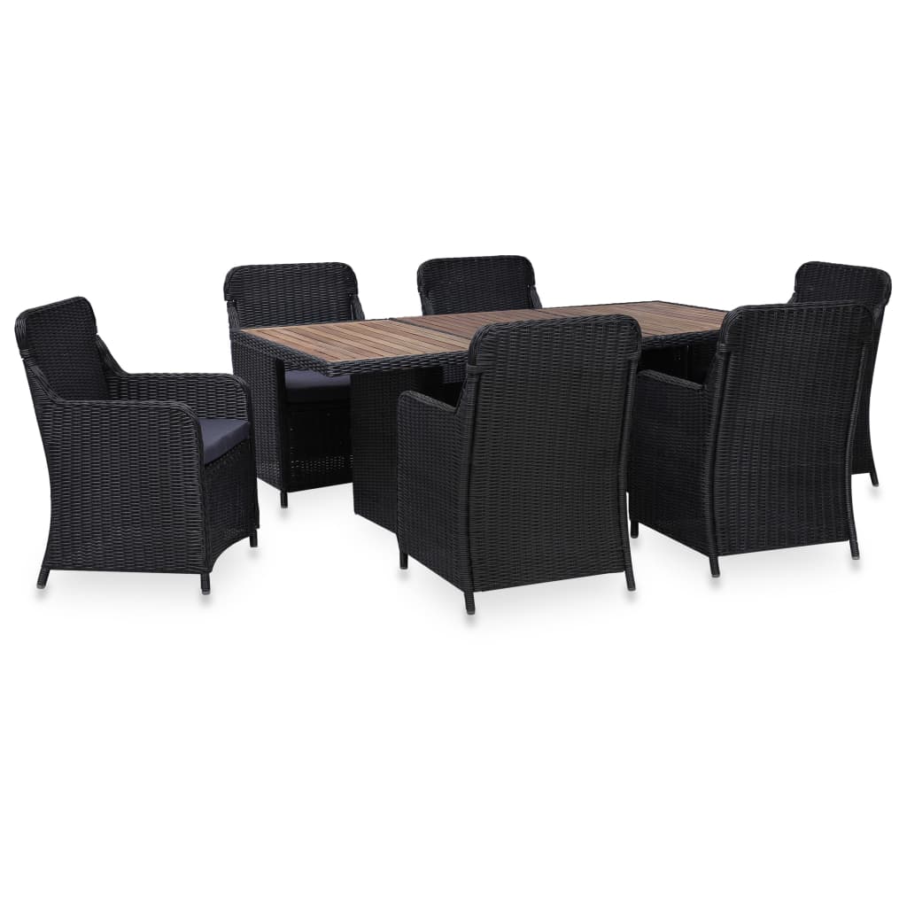 idaXL Juego de comedor de jardín 7 piezas ratán sintético negro