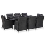 idaXL Juego de comedor de jardín 9 piezas ratán sintético negro