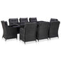 idaXL Juego de comedor de jardín 9 piezas ratán sintético negro