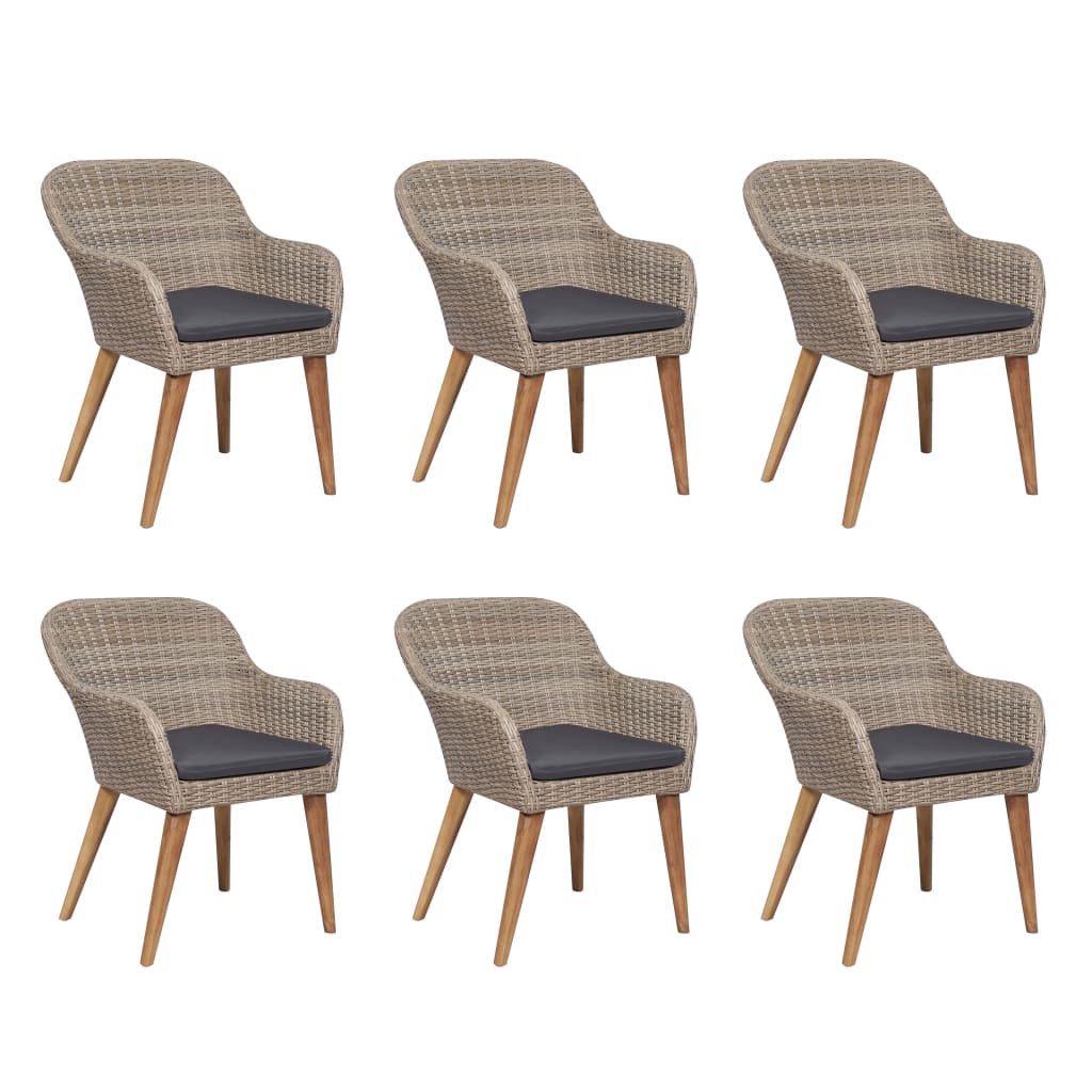 Set de comedor de jardín 7 pzas y cojines ratán sintético gris