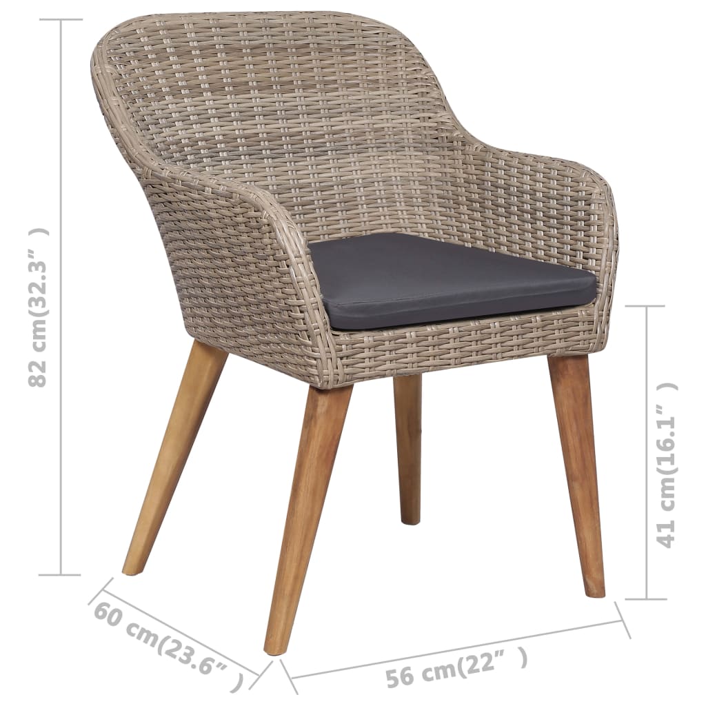 Set de comedor de jardín 7 pzas y cojines ratán sintético gris