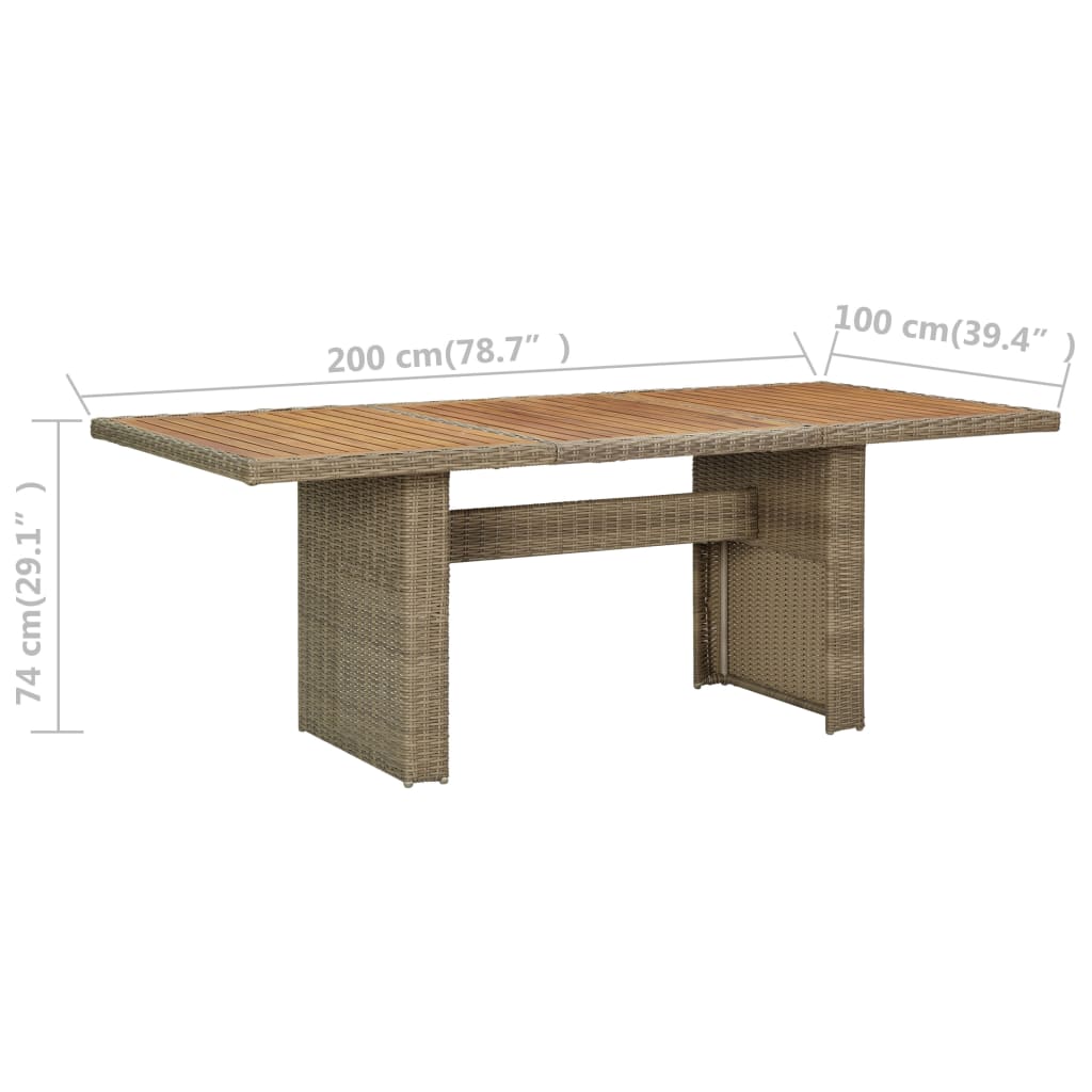 Set de comedor de jardín 7 pzas y cojines ratán sintético gris
