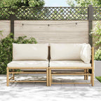 Set de muebles de jardín 2 piezas bambú y cojines blanco crema