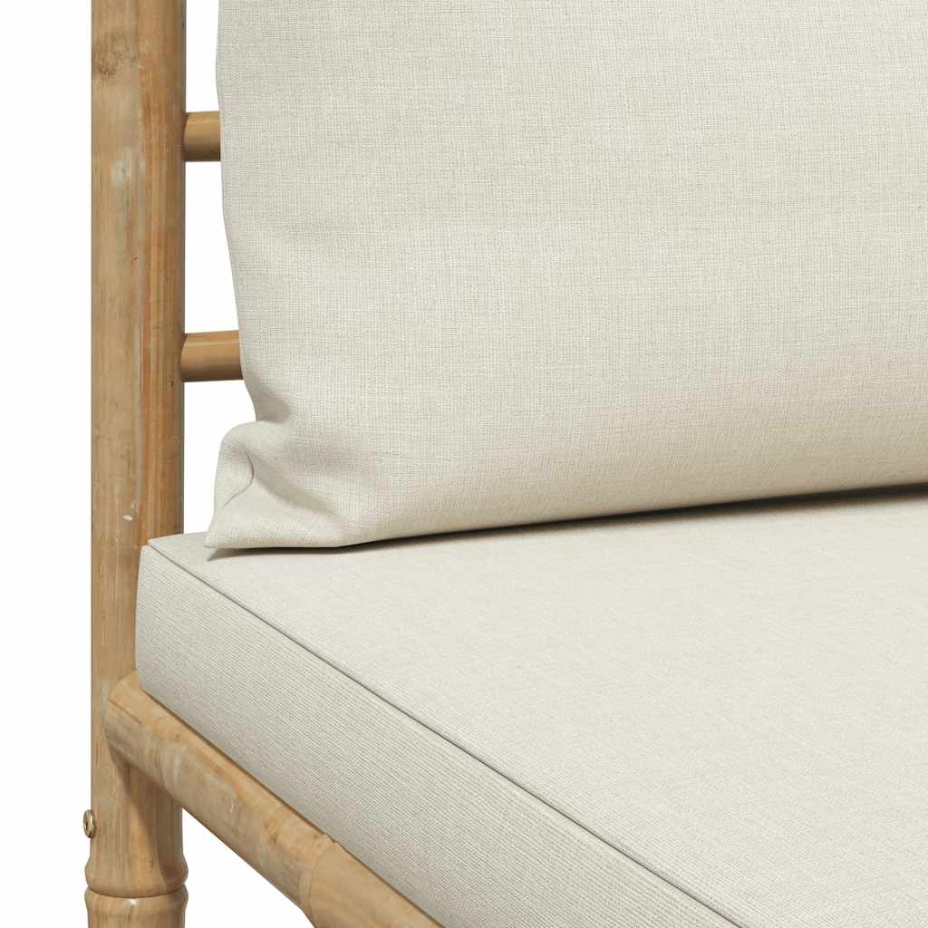 Set de muebles de jardín 2 piezas bambú y cojines blanco crema