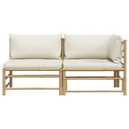 Set de muebles de jardín 2 piezas bambú y cojines blanco crema