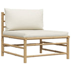 Set de muebles de jardín 2 piezas bambú y cojines blanco crema