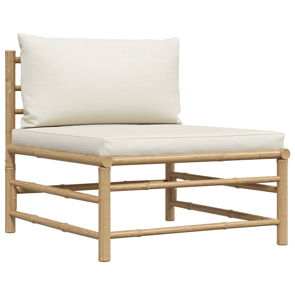 Set de muebles de jardín 2 piezas bambú y cojines blanco crema