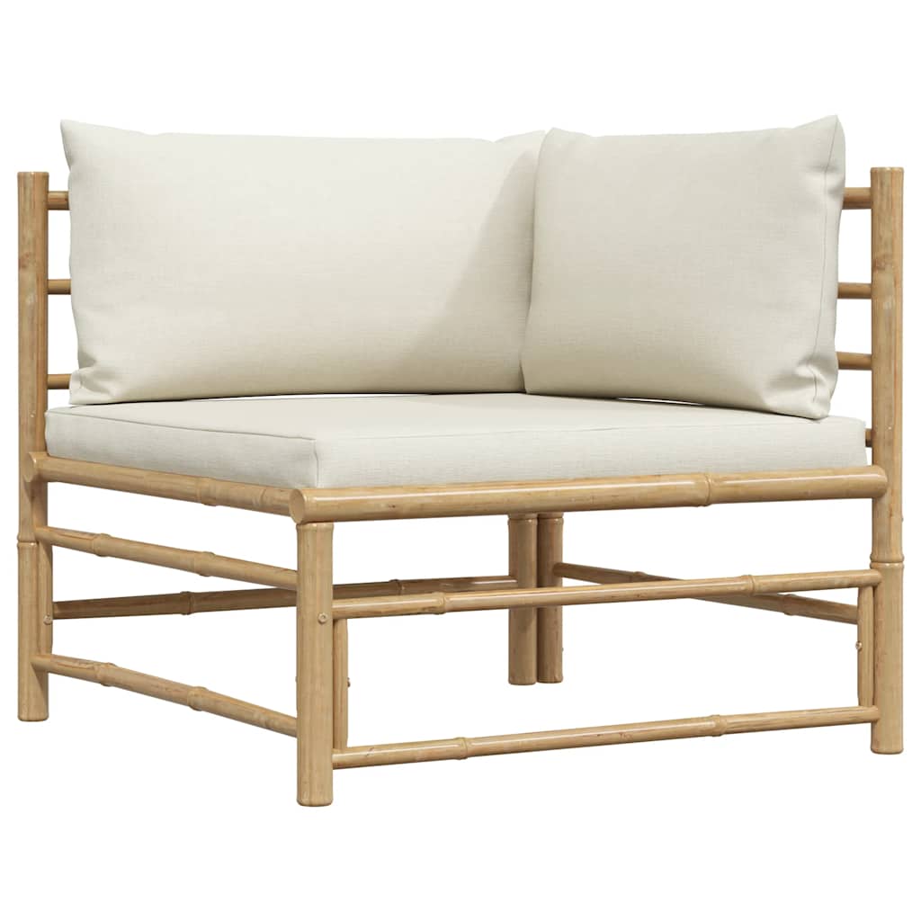Set de muebles de jardín 2 piezas bambú y cojines blanco crema
