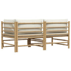 Set de muebles de jardín 2 piezas bambú y cojines blanco crema