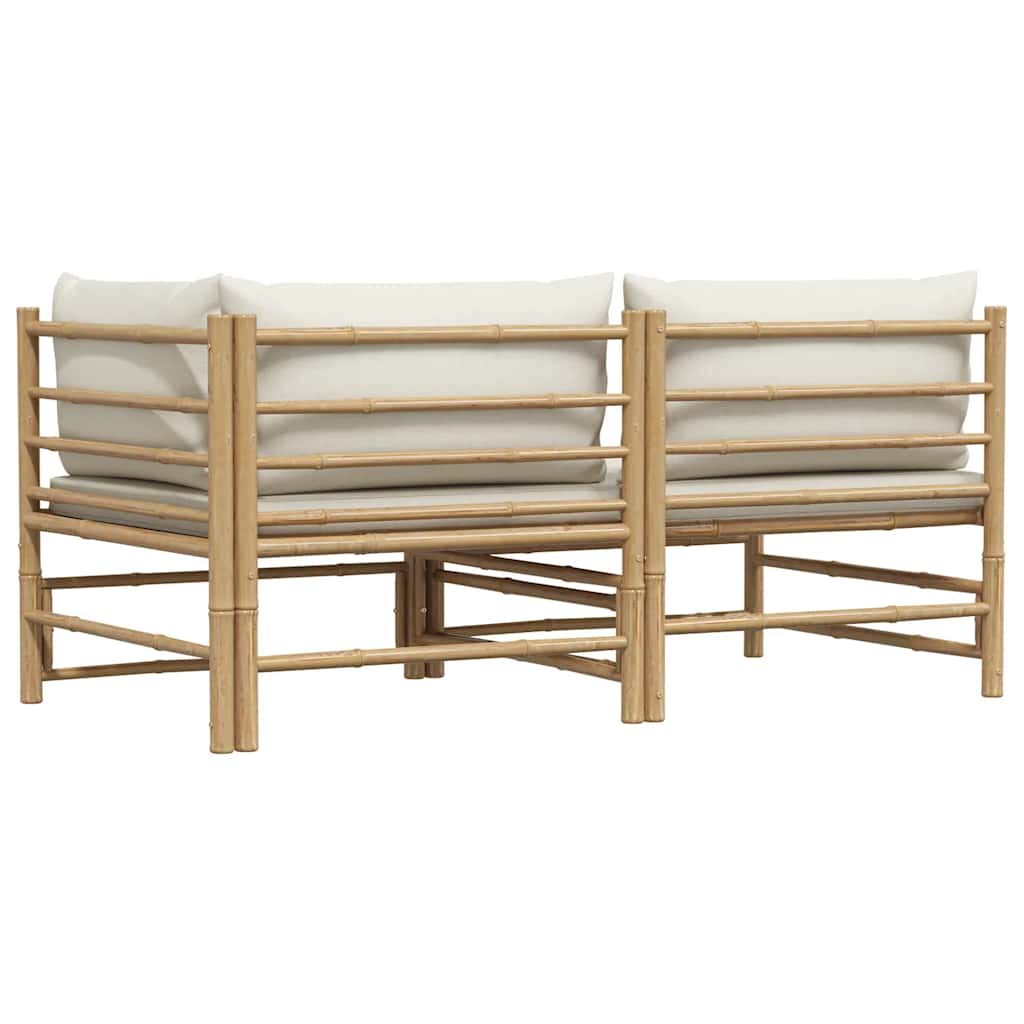 Set de muebles de jardín 2 piezas bambú y cojines blanco crema