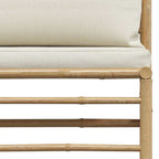 Set de muebles de jardín 2 piezas bambú y cojines blanco crema