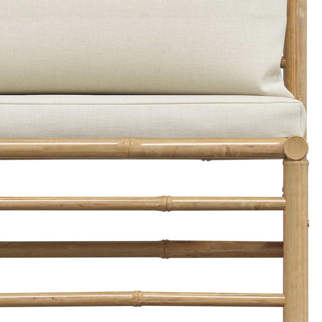 Set de muebles de jardín 2 piezas bambú y cojines blanco crema