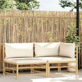 Set de muebles de jardín 2 piezas bambú y cojines blanco crema