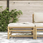 Reposapiés de jardín bambú con cojín blanco crema