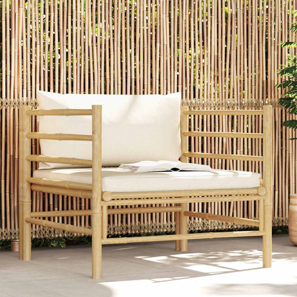 Sofá de jardim bambu com almofadas cinzento-escuro