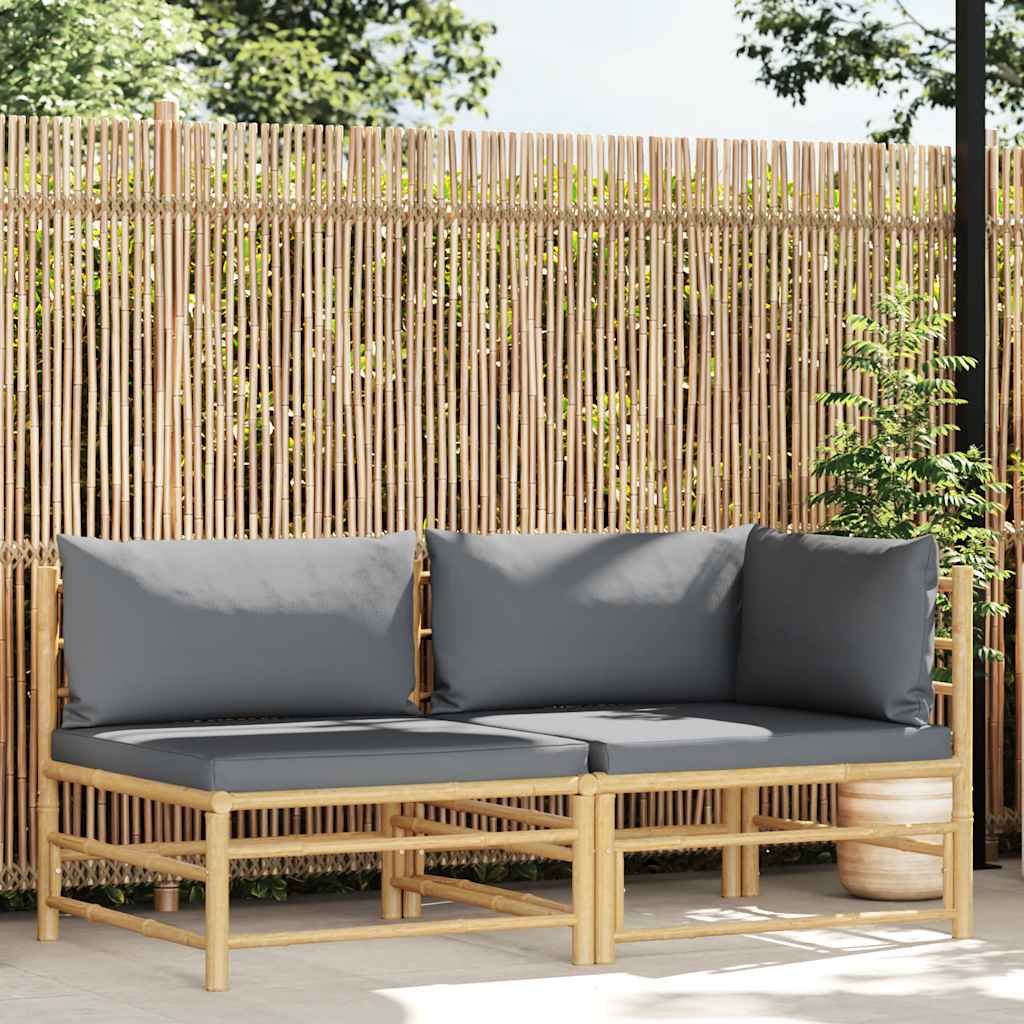 Set de muebles de jardín 2 piezas bambú y cojines blanco crema