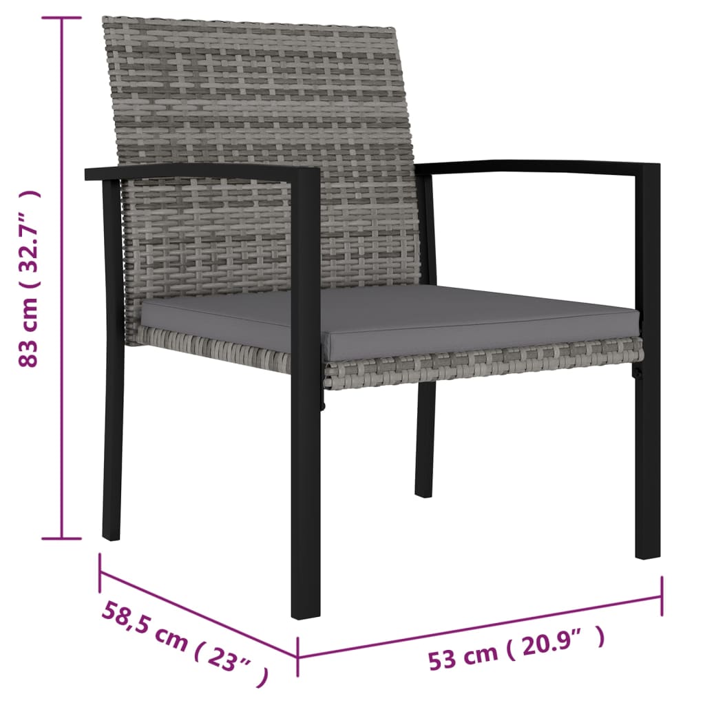 Sillas de comedor de jardín 2 unidades ratán sintético gris