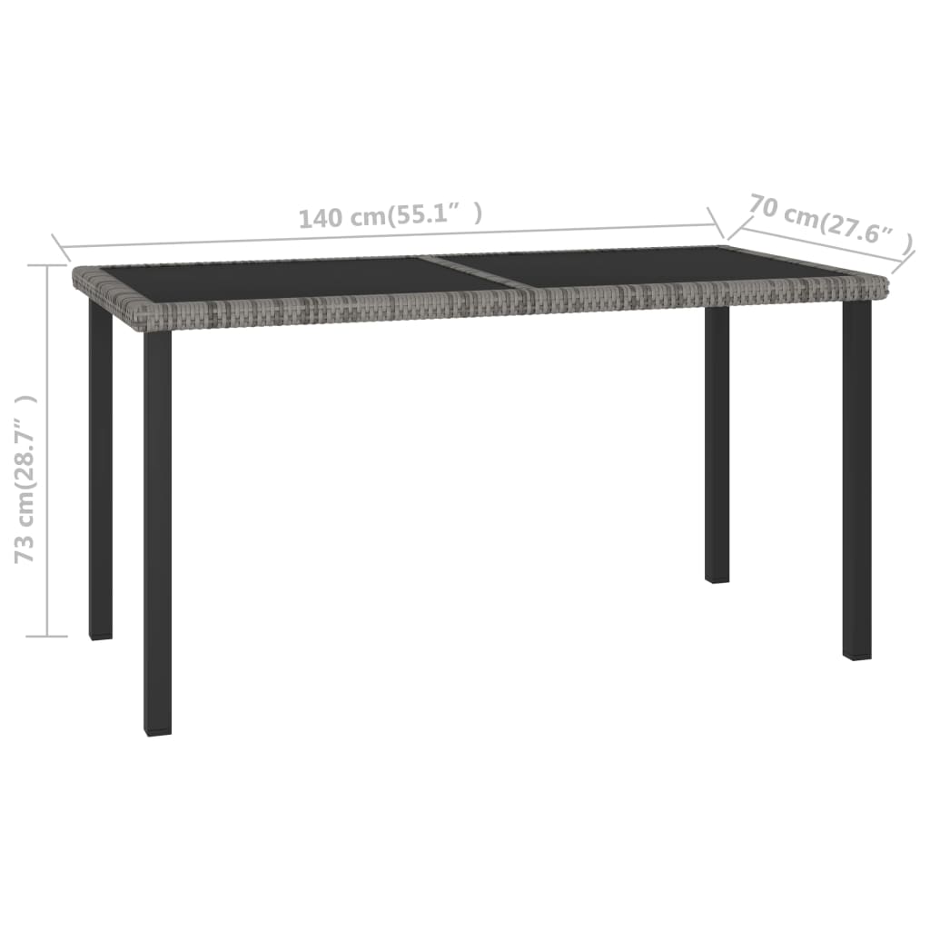 Mesa de comedor para jardín ratán sintético gris 140x70x73 cm