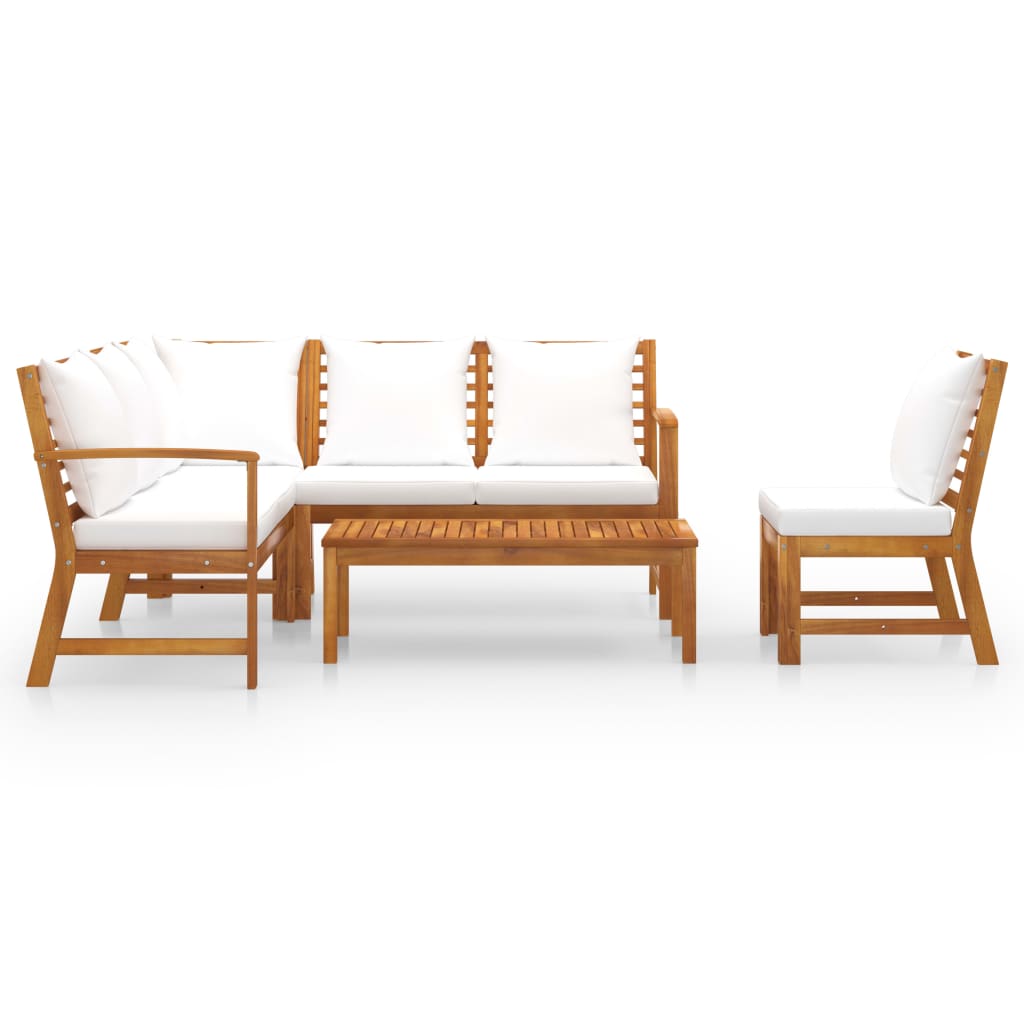 Muebles de jardín 5 pzas cojines crema madera maciza de acacia