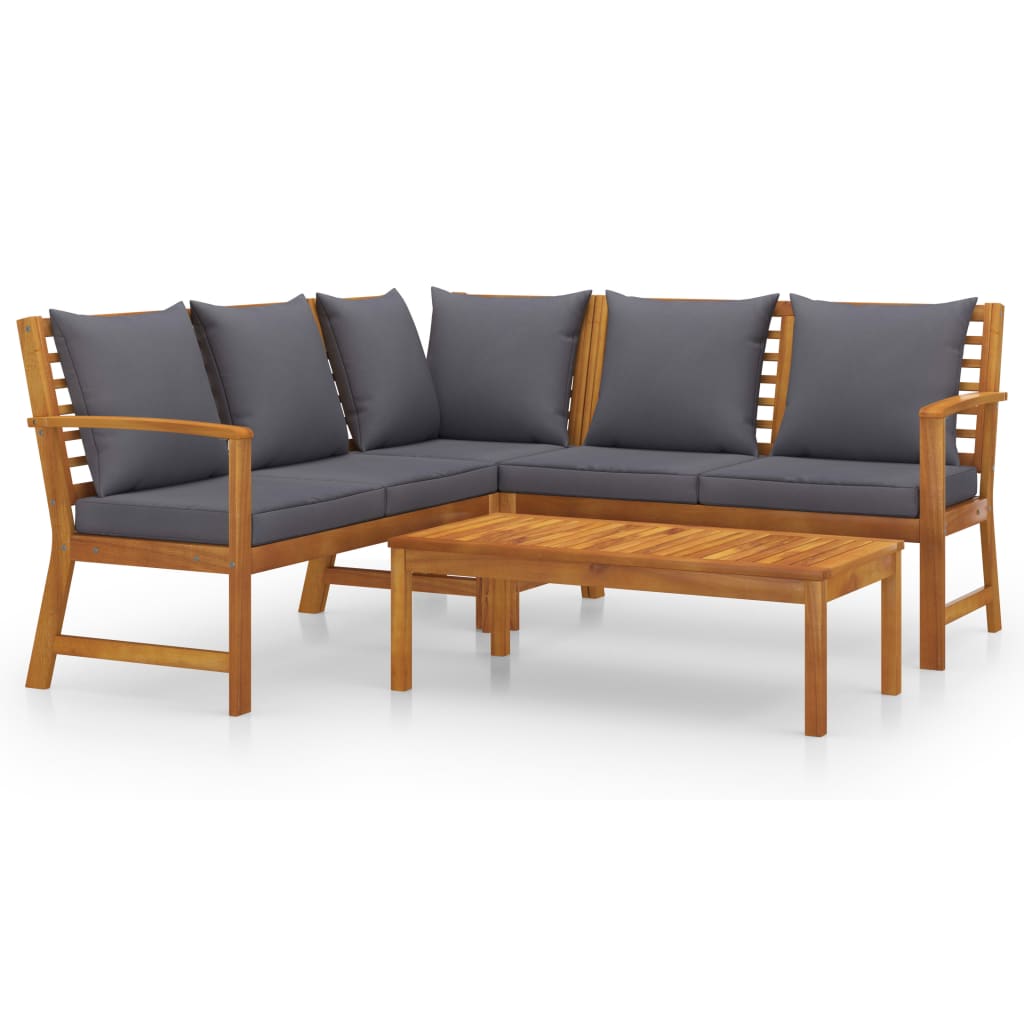 Muebles de jardín 4 pzas cojines crema madera maciza de acacia