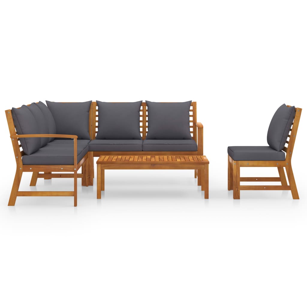 Juego de muebles jardín 5 pzas con cojines madera maciza acacia