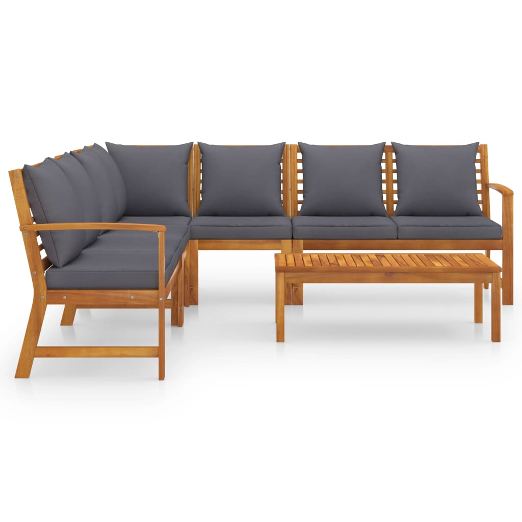 Juego de muebles jardín 6 pzas con cojines madera maciza acacia